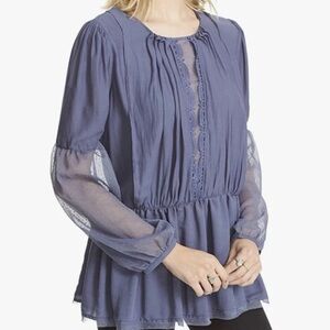 Free People ‘The Soul Serene’ Blue Long Sleeve Open Back Peasant Top Womens M